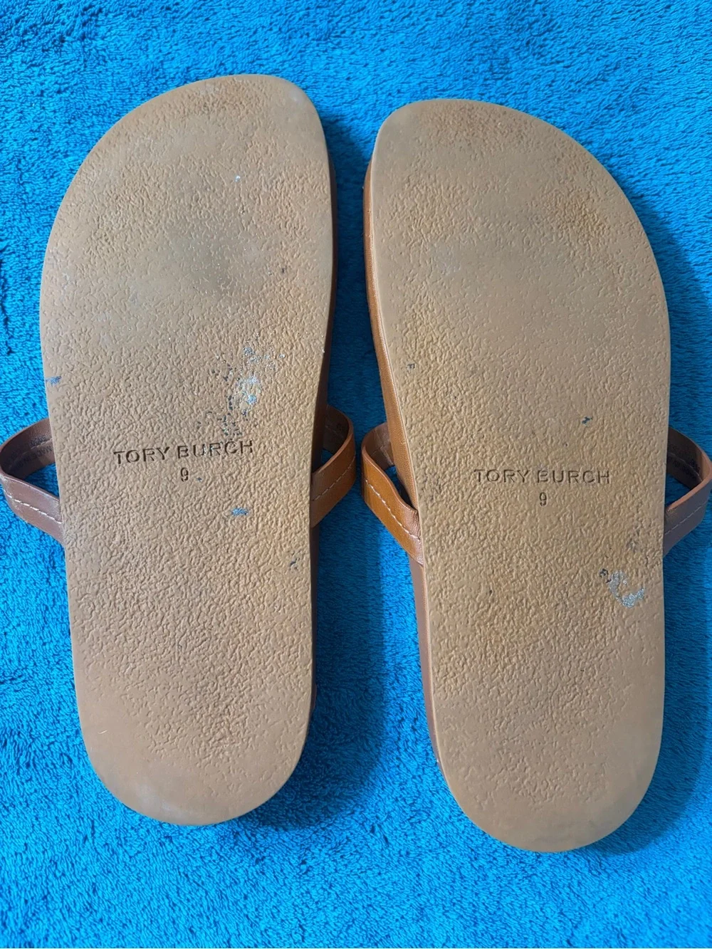 Tory Burch Cognac Leather Logo Thong Sandals